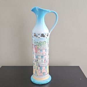 Vintage Ceramic Vase With Cityscape Scene